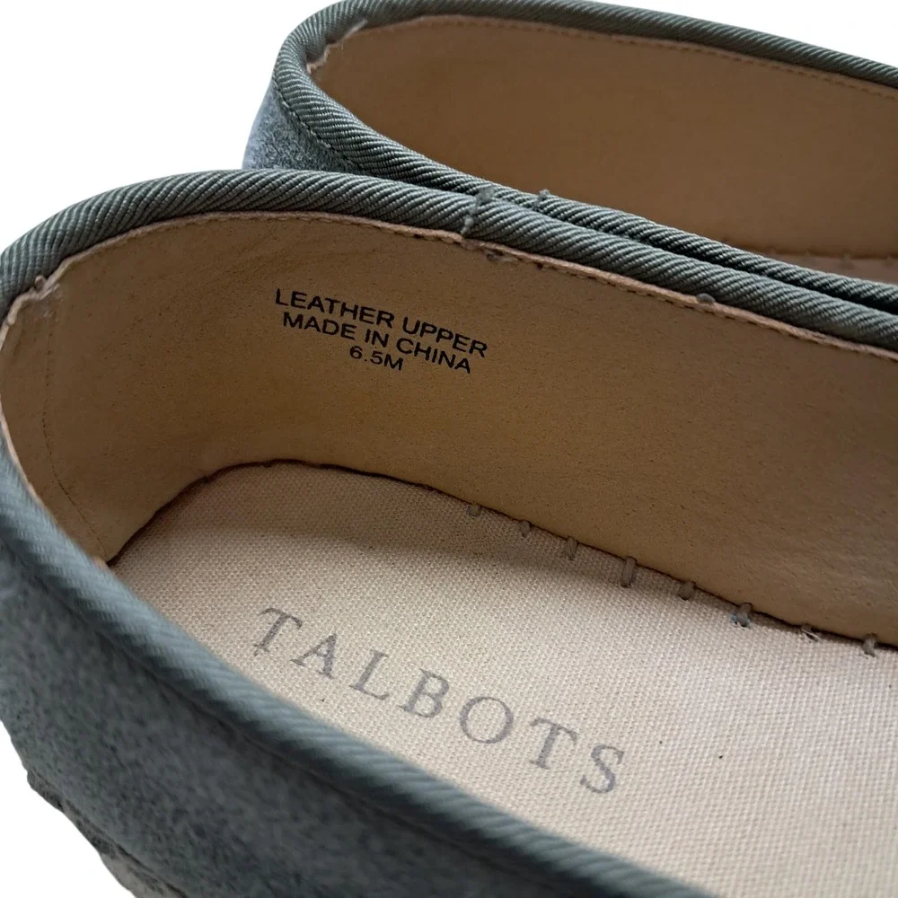 Talbots Quinn Bow Suede Platform Espadrilles Women's 6.5 Sage Green Leather‎